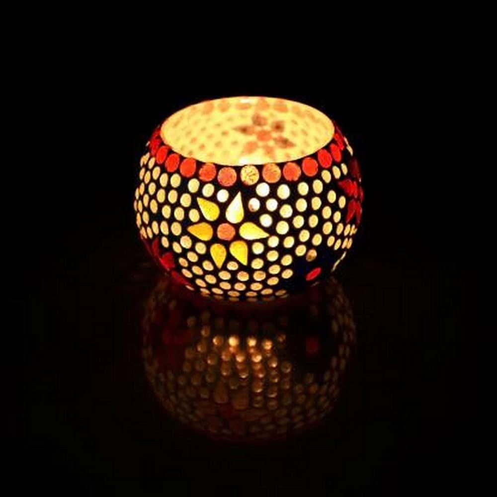 Σετ 2 Διακοσμητικά Κηροπήγια Ρεσώ από Μωσαϊκό Γυαλί με Μοτίβο Λουλουδιών | Κηροπήγια Ρεσώ