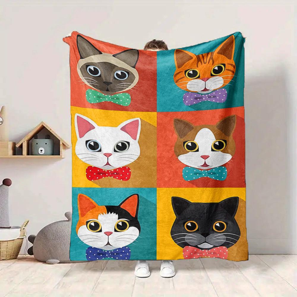 1PC Colorful Cat Prints Print Blanket, Soft Throw Blanket - Warm & Cozy for Couch, Bed, Office, and Travel yy250912160