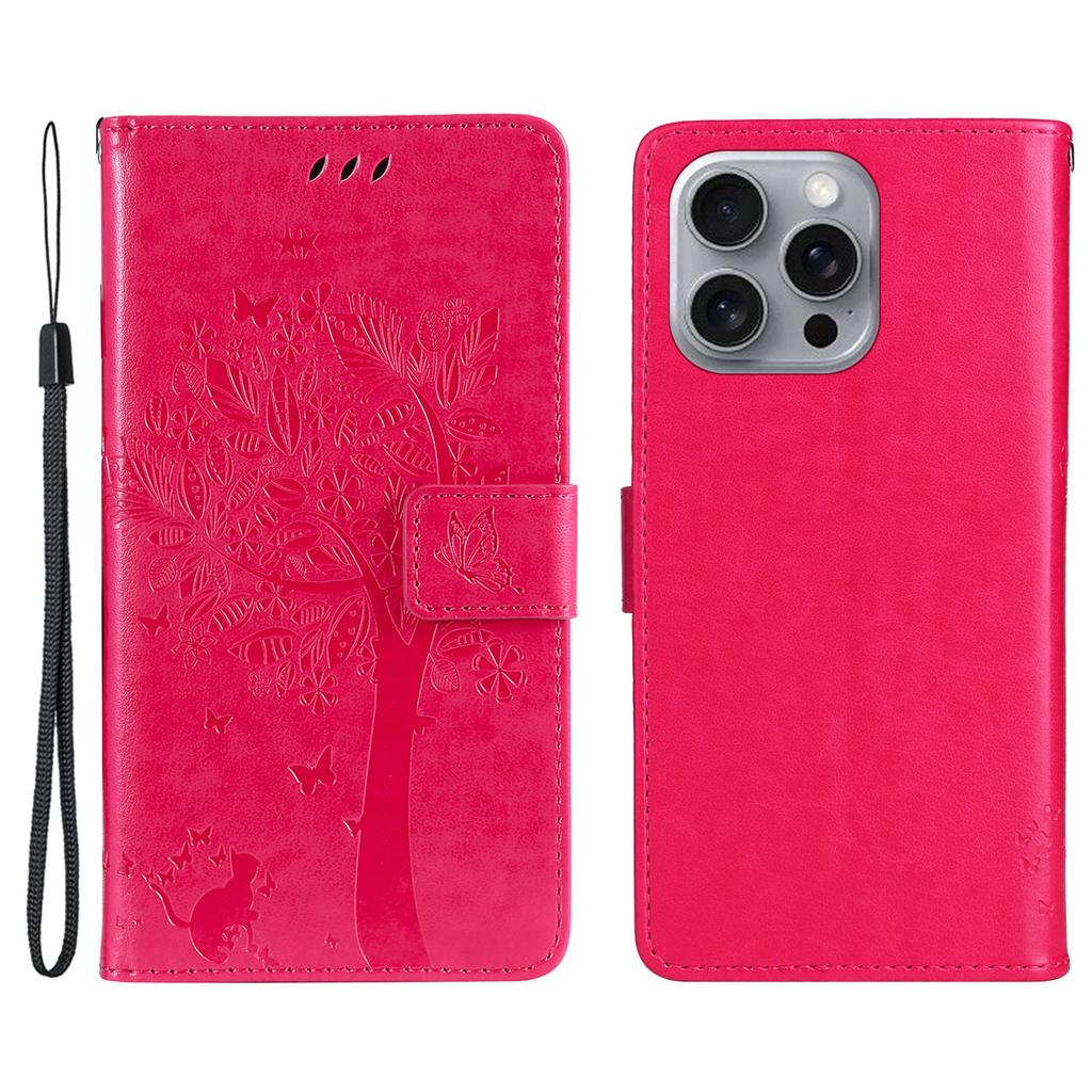 For iPhone 16 Pro Max Phone Case with Stand Cat Tree Pattern Leather Wallet Mobile Cover
