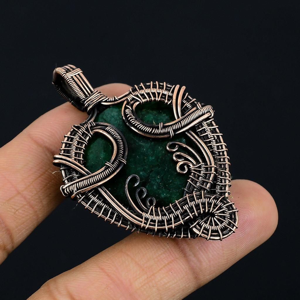 Emerald Pendant, 999 Copper Wire Wrapped Pendant Gemstone Jewelry, Handmade Pendant Amazing Jewelry, Gift For Her