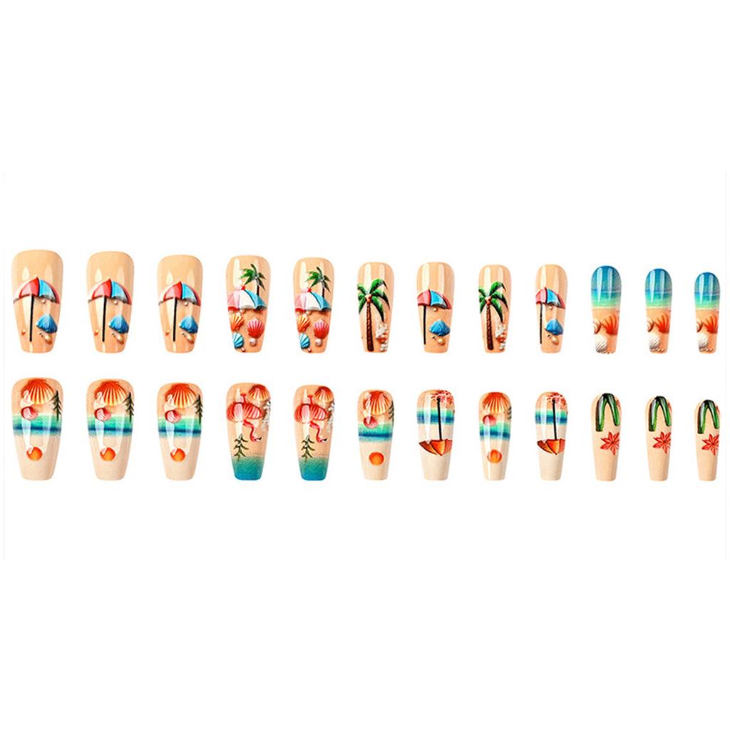 24 Pieces 3D Beach Press On Nail Medium Ballet Summer False Nail French Nail Art Tips Stick On Acrylic Nail for Women