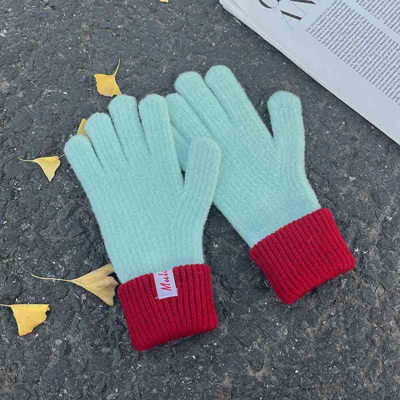Damen Winter Verdickt Winddicht Warmhalten Fingerspitzen Touchscreen Strickhandschuhe Farbige Strickwaren Weiche Accessoires