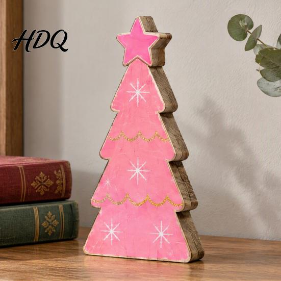 Holiday Party Centerpieces Pink Christmas Tree Wooden Figurine Snowflake Polka Dot Tabletop Decor Romantic Decorations Festive Home Ornament