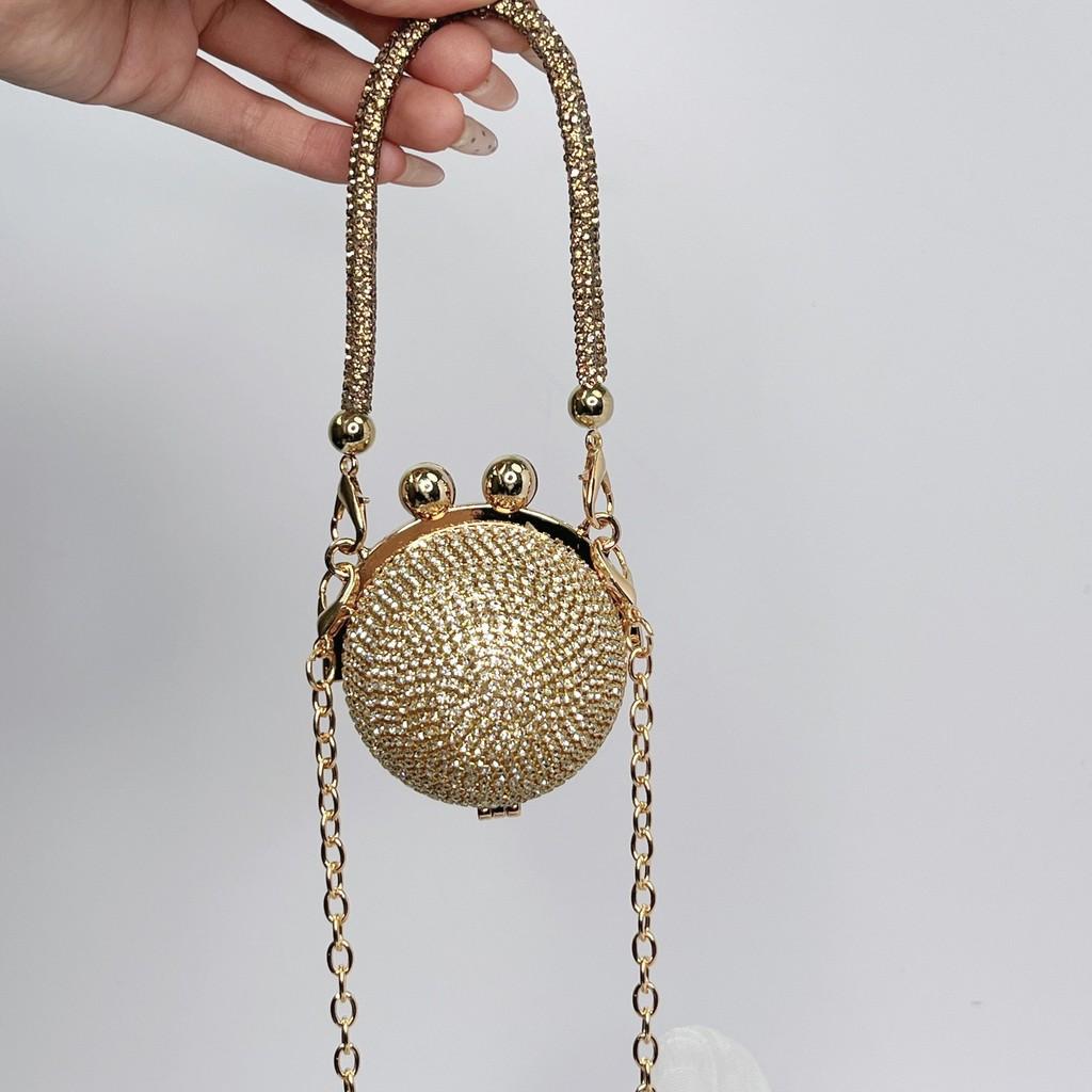 Silver Crystal Ball Mini Chain Crossbody Bag With Sparkling Rhinestones For Daily Use