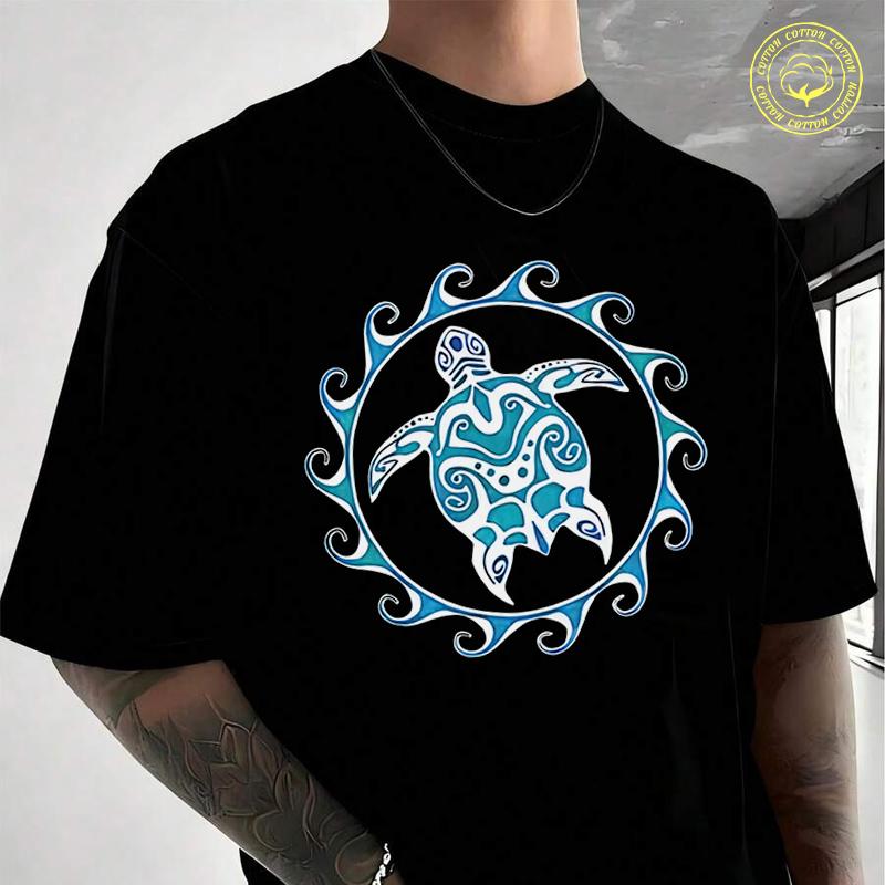 Turtle Graphic Artistic Ocean Design Men's Cotton T-Shirt Moto Casual O-neck Short Sleeve Summe