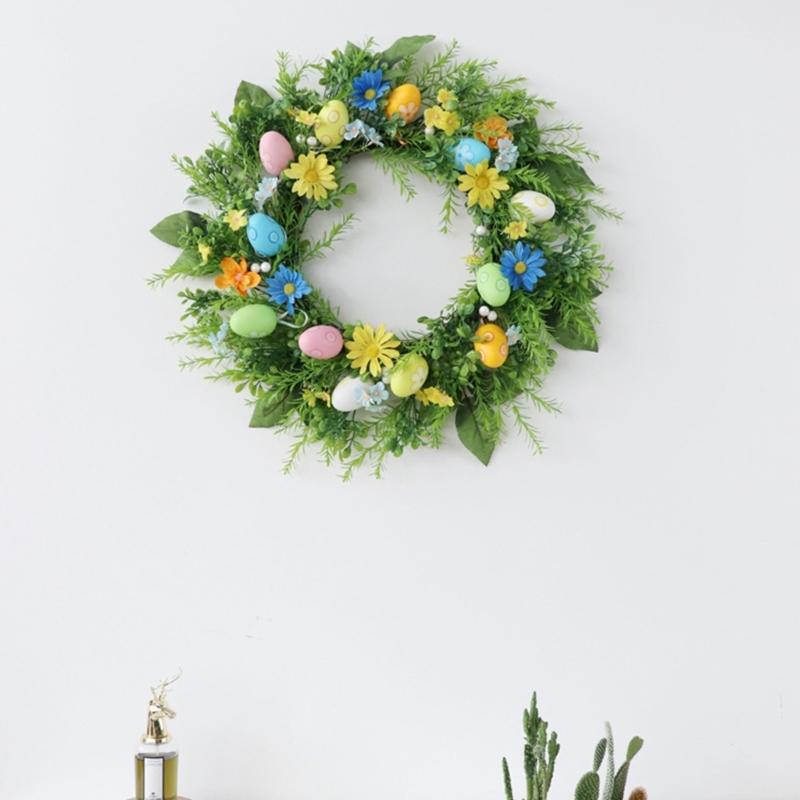 Beautiful Easters Eggs Wreath Colorful Artificial Flower Garlands Decoration for Spring Home Door and Porch Decors