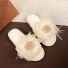 Korean version of mesh wool slippers women's 2025 spring and autumn new flower outer slippers one-word flat cotton slippers