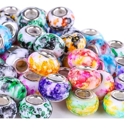 10/25/50pcs European Large Hole Spacer Beads Mix Color Assortments Charm Lampwork Beads  for Necklace Bracelets Jewelry Making