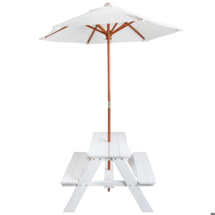 Table de pique-nique enfant avec parasol - GINGER HOME - Bois de pin massif - Anti-UV 30+ - Jusqu'à 4 enfants