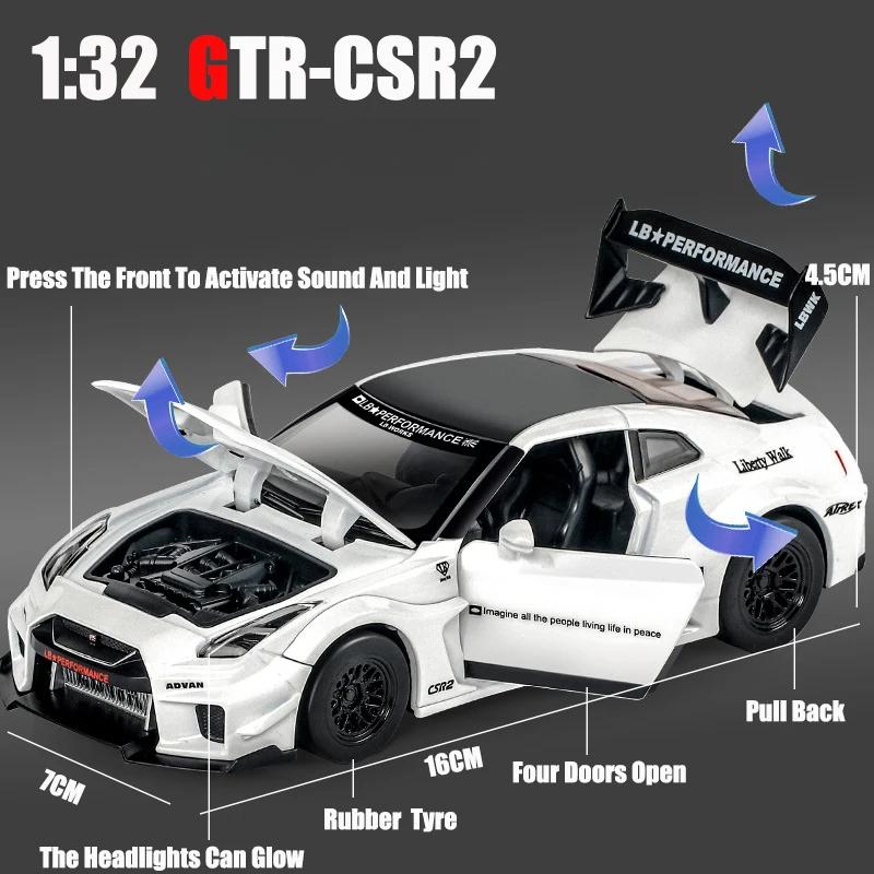 1/32 Scale Simulation Nissan GTR CSR2 Miniature Car Model Metal Diecasts & Toy Vehicles Alloy Decoration Education Toy Children Boy Toys Gift