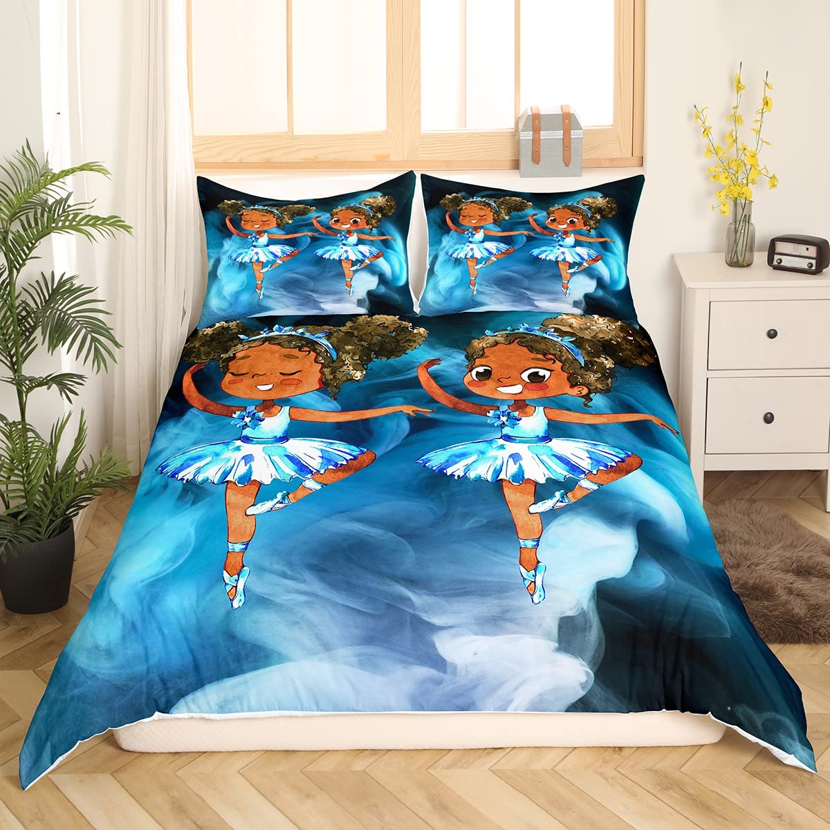 

Fantasy Black Girl Duvet Cover Sets For Kids Girls Women Teens Lightweight Quilt Covers African American Black Girl Bedding Sets EU Single(135*200cm)3pcs