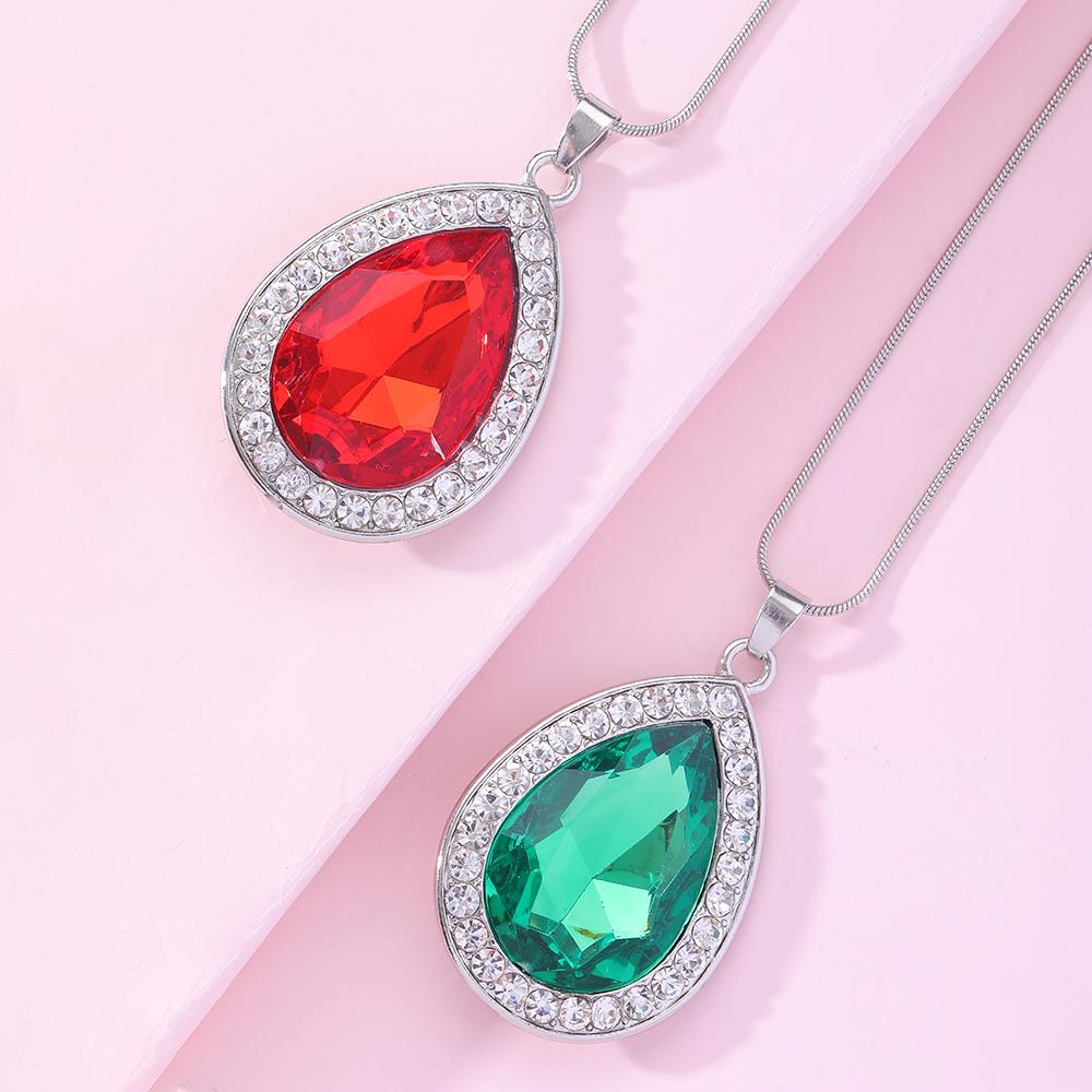 6 Colors Pretty Water Drop Crystal Pendant Necklace Blue Green Purple Pink Rhinestone Heart Choker For Women Girls Party Gift