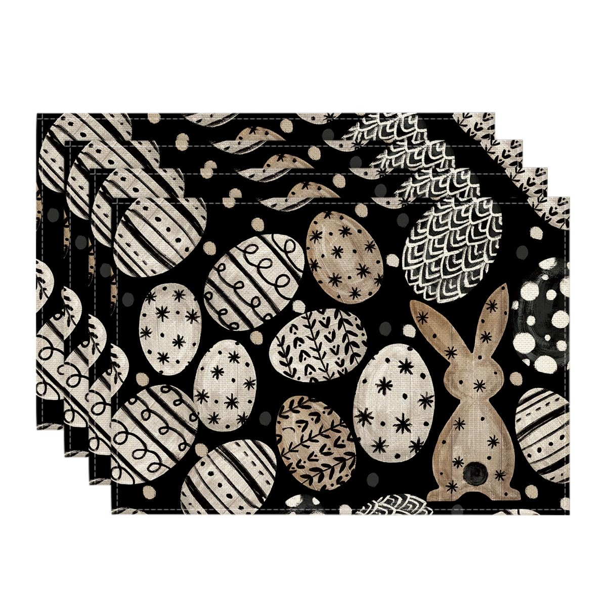 

Beige Bunny Rabbit Eggs Easter Placemats Set of 4, 12x18 Inch Seasonal Spring Holiday Table Mats for Party Kitchen Dining Decoration 12 x 18 , Rectangular 4 Pcs