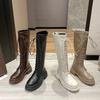 Fashion 2024 High Quality Shoes for Women Lace Up Women's Boots Autumn Round Toe Solid High Tube Block Heel Fashion Boots Zapatos Mujer
