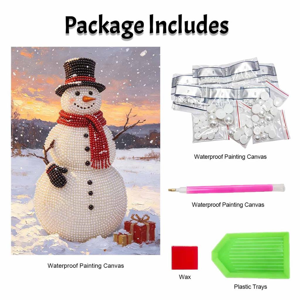 DIY Framed Pearl Painting Kit Cute Snowman Gift Winter Holiday Sparkling Bead Canvas Art for Home Bedroom Living Room Wall Decor Craft Set