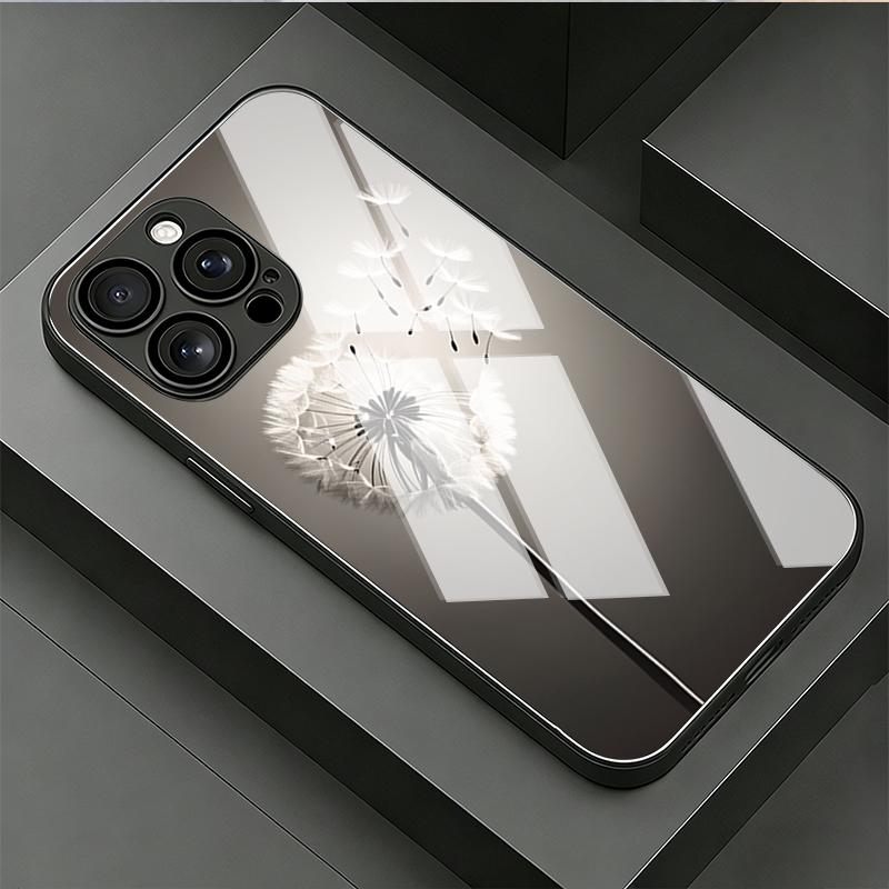 Grey White Dandelion Tempered Glass Phone Case For Samsung Galaxy S26 S25 Ultra 5G S24 Plus S23 FE Lens Shockproof Protect Cover