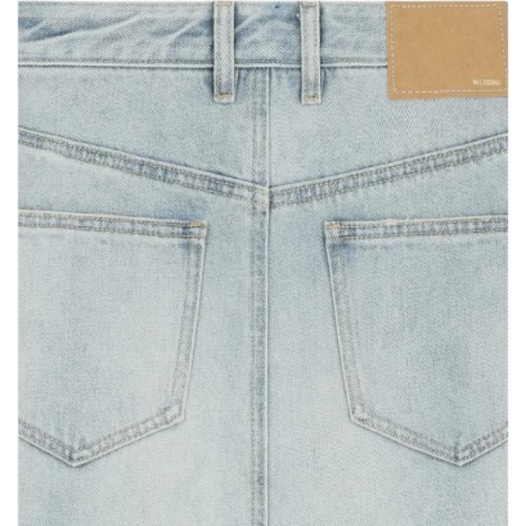 We11done FW24 Zipper Front Mid-Length Washed Denim Skirt Women skirts Sky-Blue WD-DS2-24-372-W-SK