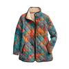 Women's Floral Print Stand Up Collar Pleated Cotton Long Sleeved Button Cotton Jacket