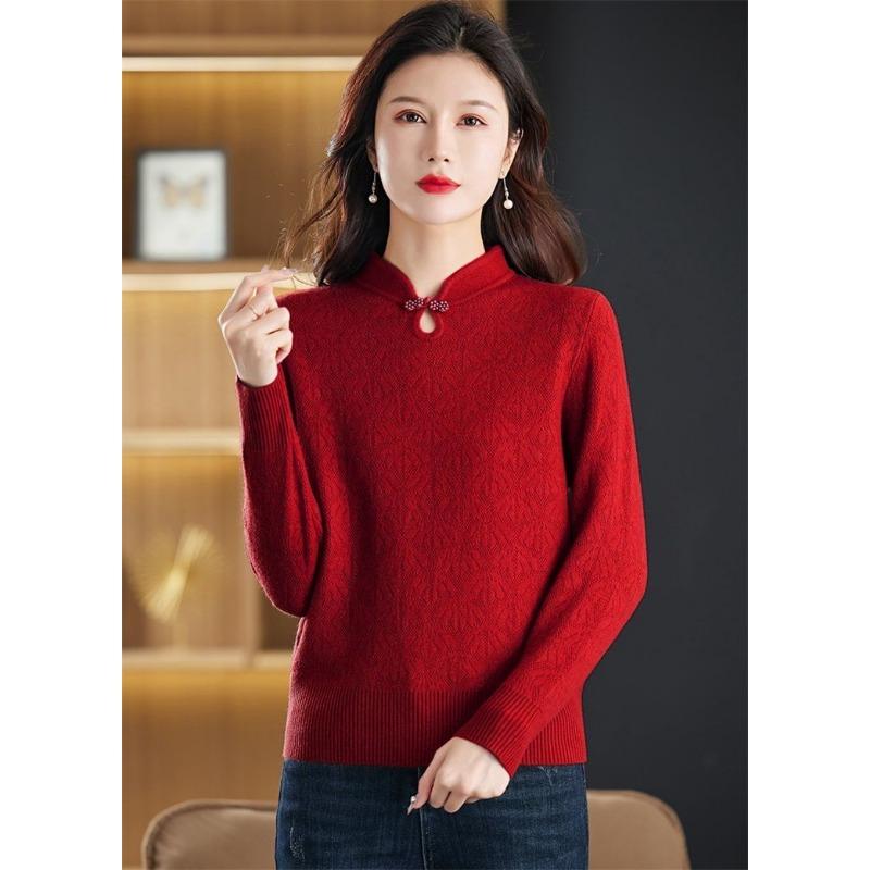 

Модный свитер-имитация для женщин на зиму, новый ретро, с воротником ципао, вязаная базовая рубашка L красный