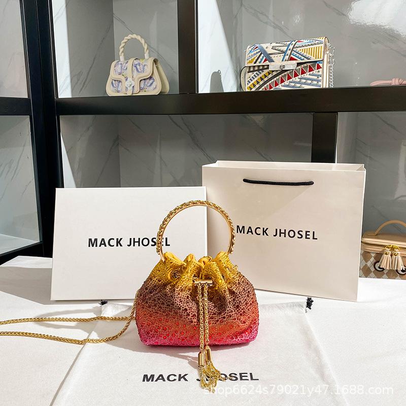 Gradient Volcano Colorful Bucket Bag, Sparkling Diamond Studded Water Diamond Women's Bag