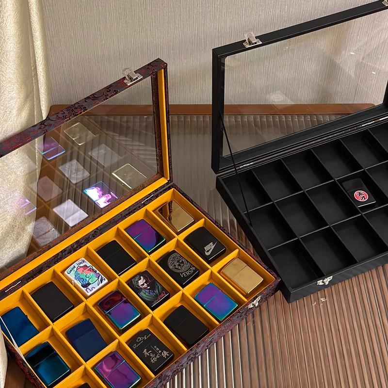 Transparent Glass Zippo Lighter Storage Box with Lid for Flint and Kerosene