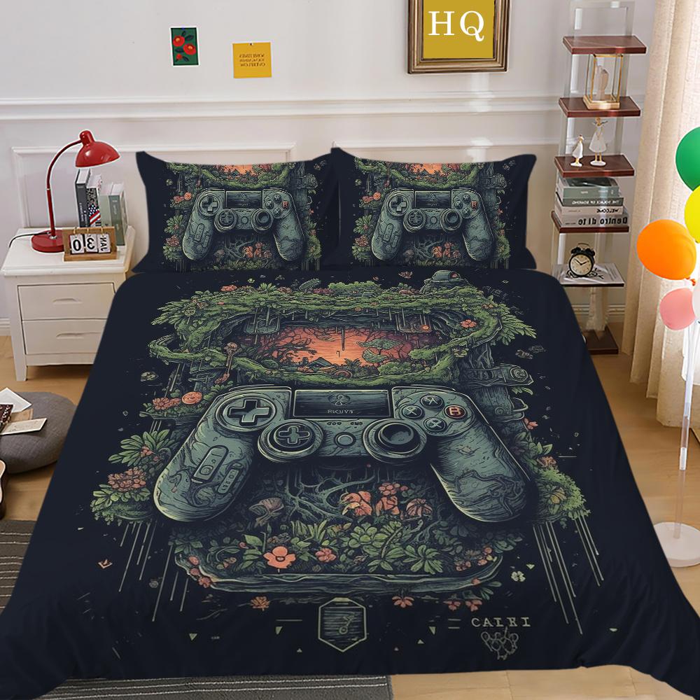 Housse de literie imprimée avec poignée de jeu de luxe, taie d'oreiller en Polyester, Style homme, vêtements de maison, housse de couette Queen Size