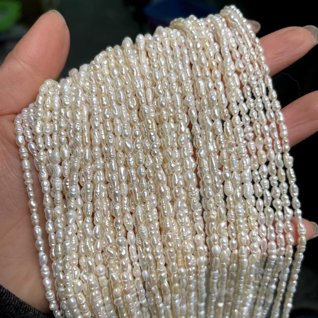 1String, White Natural Freshwater Pearls, Handmade Rice Pearl Beads, 2-3 Mm, for DIY Necklace Accessories, Jewelry Making, Women Gift, 36 Cm