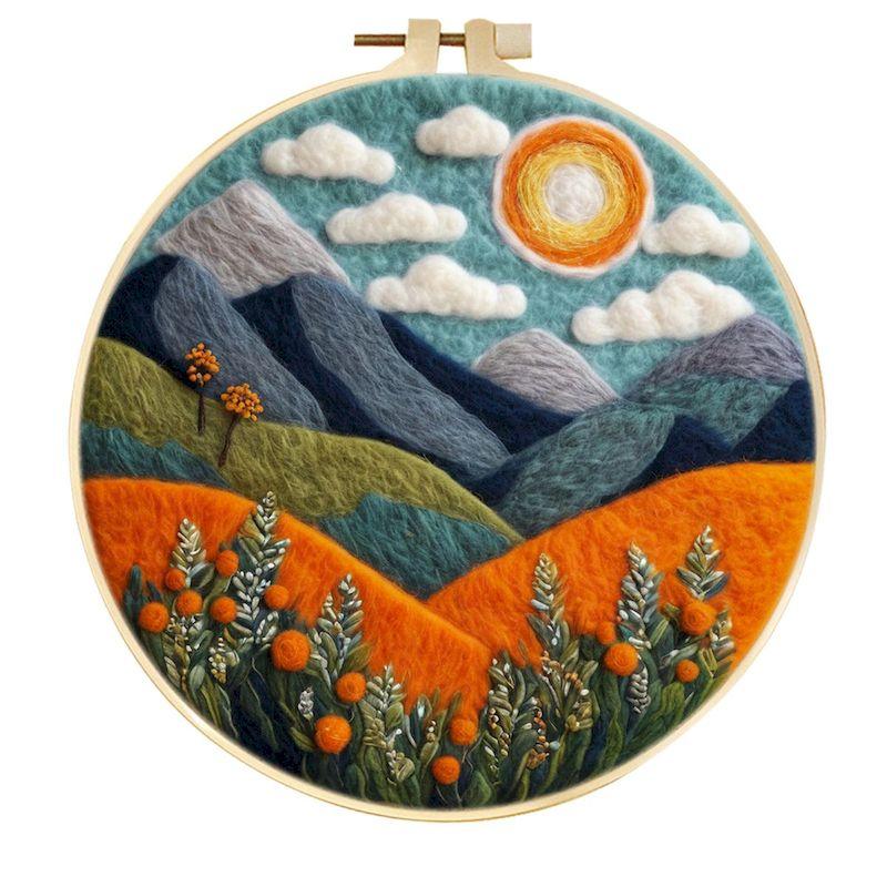CHENISTORY DIY Wool Needle Felting Kit Creative Felt Landscape Picture Creative Felting Painting Handmade For Beginners Set