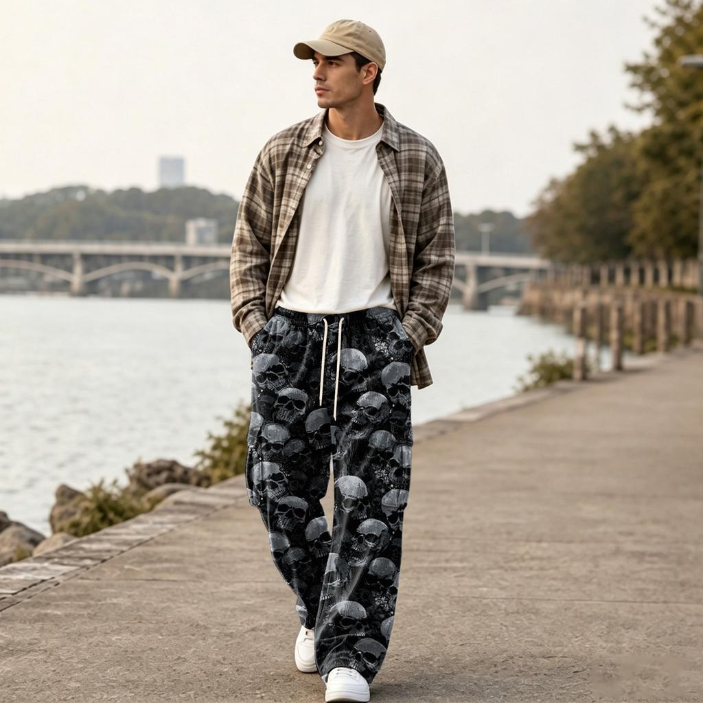 Men's Loose Fit Wide Leg Casual Pants Streetwear Comfortable Trousers