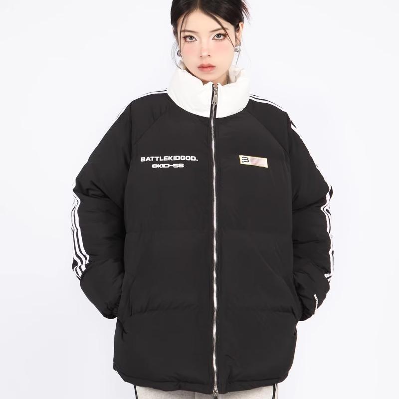 

Женские зимние полосатые толстые куртки с воротником-стойкой, теплое пальто, куртка на хлопковой подкладке