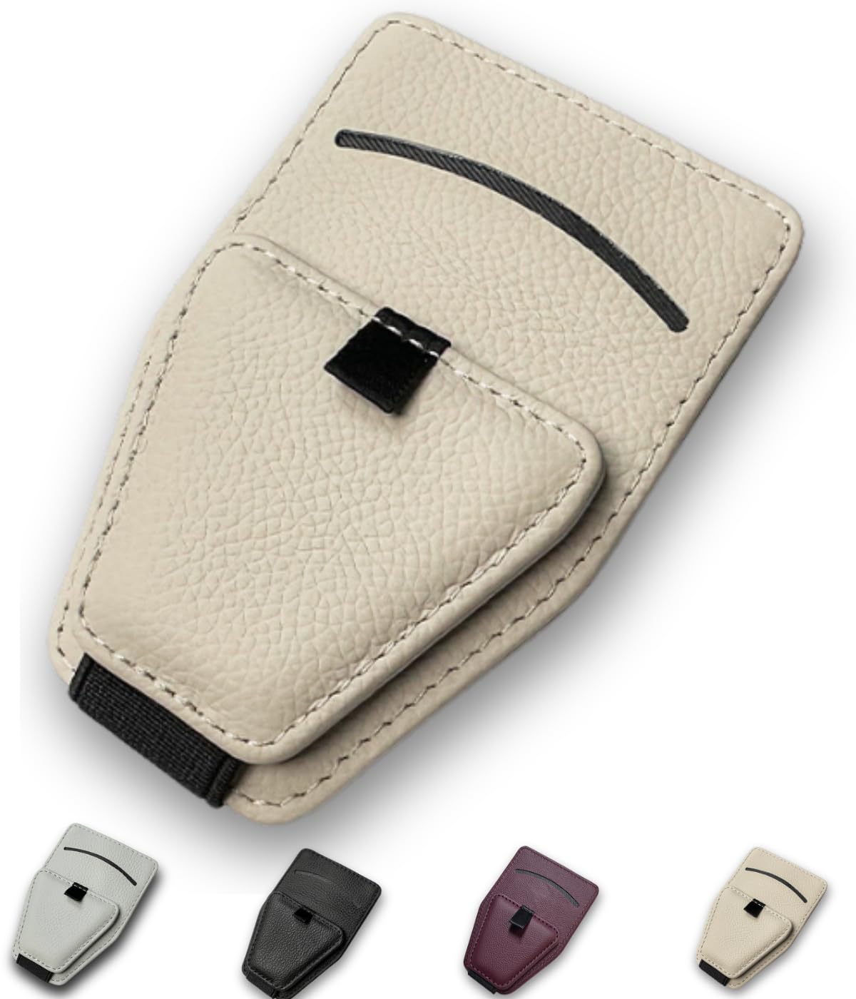 

[Archtypes] Car Glasses Holder Card Holder Visor Car Storage Sun Visor Car Storage Sunglasses Holder Cowhide Leather (Beige)