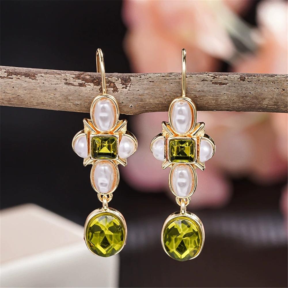 Luxury Female Olive Green Zircon Stone Water Drop Hoop Earrings Vintage Gold Color Wedding Jewelry For Women