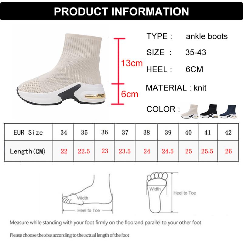 Moda 2025 Botins de Malha de Cano Alto com Sola Grossa Mulheres Confortáveis Respiráveis Plataforma Meias Sapatos Mulher Tamanho Grande Cunhas Botins Curtos Mujer