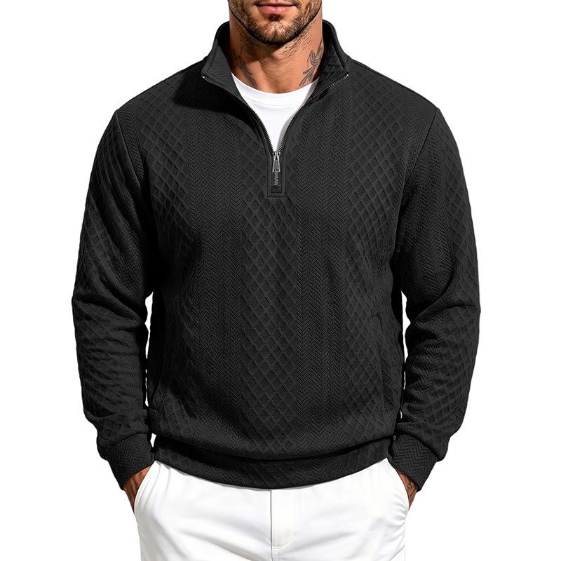 Men S Autumn Diamond Jacquard Half Zip Stand Collar Long Sleeve Pullover Sweatshirt