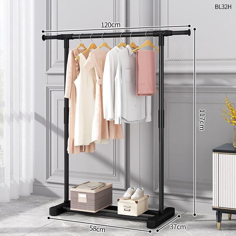 Plastic Floor-Standing Balcony and Bedroom Clothes & Hat Rack, with Folding Drying Pole and Storage.