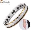 Vinterly Armbanden voor Dames Krasbestendig 9mm Goudkleurige Schakelketting Witte Keramiek Gezondheid Energie Hematiet Magnetisch Vrouwen Sieraden