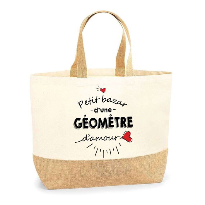 Sac en jute - PLANETEE - Petit Bazar Géomètre d'Amour - Multicolore - Jute naturel - Fabriqué en France