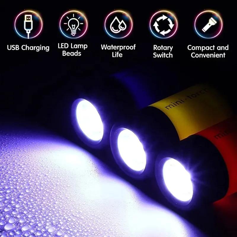Pocket Keychain Flashlight Waterproof Outdoor Hiking Camping Mini FlashlightUSB Rechargeable LED Multifunctional Strong Light