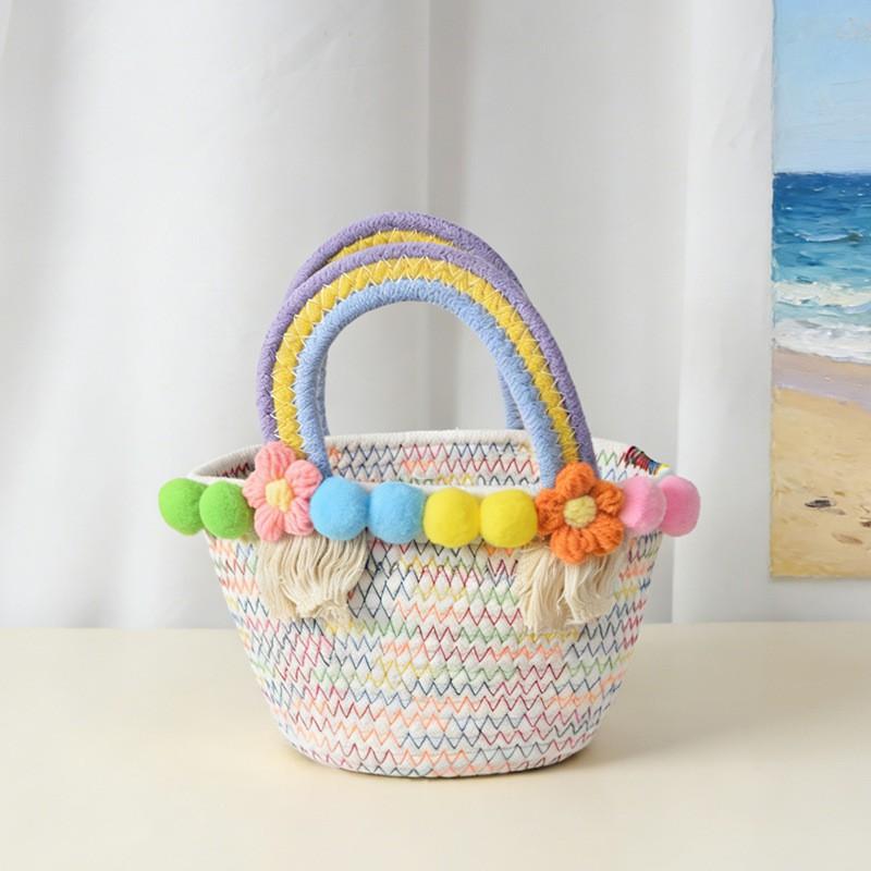 Bags Korean Niche Cotton Rope Knitted Handbag Woven Bag Seaside Beach Hand-carried Women s Straw