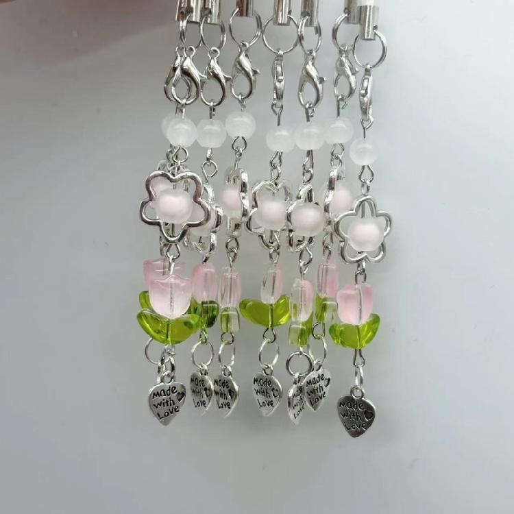 Lovely Phone Charm Colorful Beaded Keychain Acrylic Alloy Keyring Bag Accessory