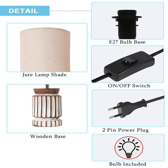 40.64 Cm Retro Farmhouse Table Lamp for Living Room Bedroom Rustic Linen Bedside Nightstand Lamps for Kids Room Study Office, Cylinder LED