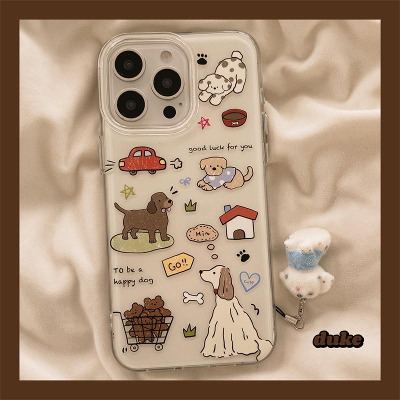 Japanische und koreanische Cartoon-Graffiti-Welpen-Hülle für Apple 17 Handyhülle, weiblich, 16 Cartoon 15 Pro Max/14, niedlich, 13/12