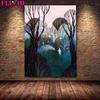 Mysterious and Colorful Magic Forest Vintage Mural Art Oil Painting Three Witches Dancing In the Woodland Poster