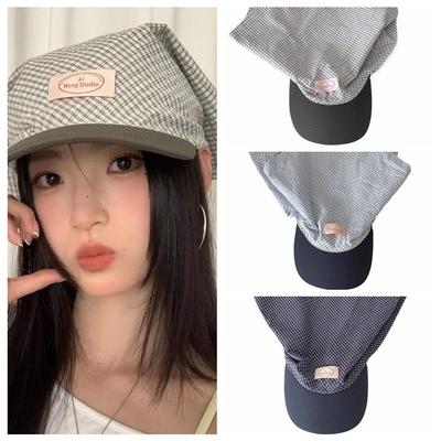 Cotton Scarf Peaked Cap Plaid Triangle Headscarf Hat Breathable Y2K Headscarf Baseball Hat  Outdoor