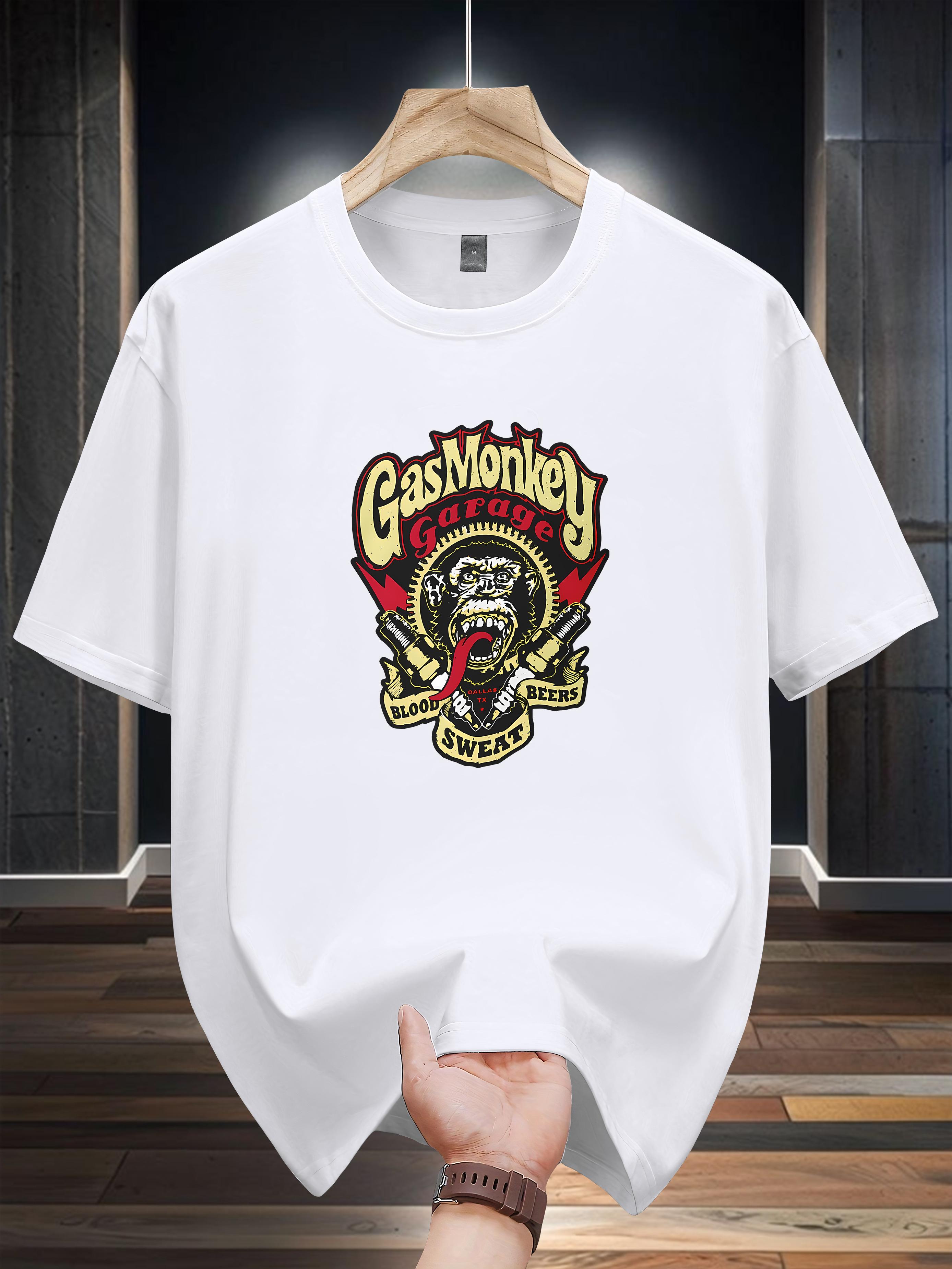 

Niuwang Selection T-shirt - Navy Blue Casual Graphic Tee with Gas Monkey Garage Dallas Texas Print L