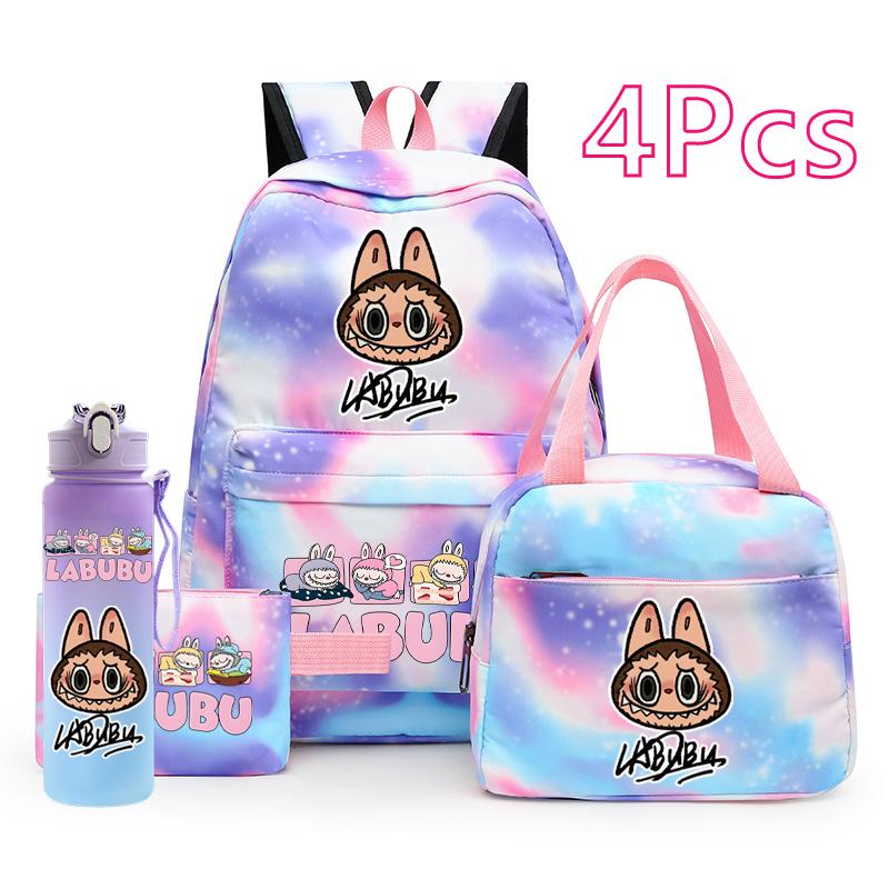 4Pc/set Cute Backpack Lunch Bag Pencil Bag Student Schoolbag Boy Girl School Bookbag 750Ml Outdoor Sports Water Bottle