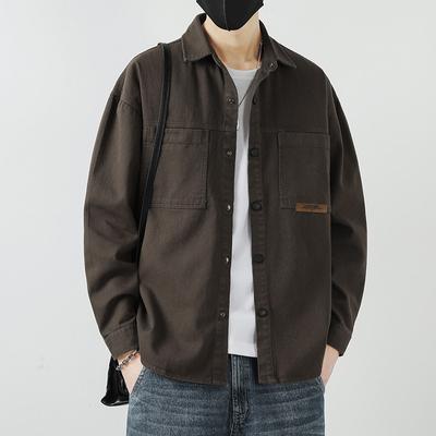 Retro Arbeitshemd Langarm Herren Frühling und Sommer Reine Baumwolle Lässiges Oberteil Herren Cardigan Futter