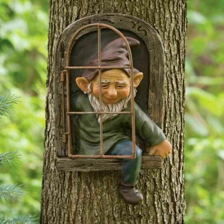 1 Pcs Naughty Garden Statue Elf Go Out Tree Hug Gnome Statue Elf Out The Door Window Tree Hugger Home Yard Tree Decor