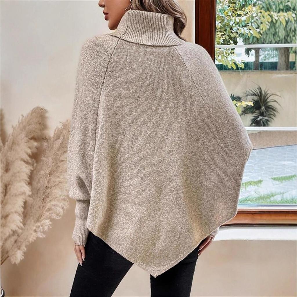 Casual Oversized Turtleneck Solid Irregular Knitted Sweater Autumn Winter Button Batwting Sleeve Cape Pullover Sweaters Women