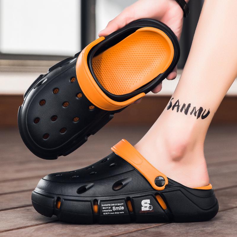Fashion 2025 Summer Men's Sandals With Thick Sole Breathable Outer Wear Car Shoe Flat Heel Slip-On Beach Shoe Couple's Double Wear